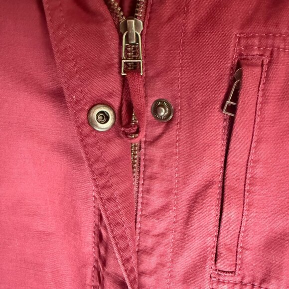 Talbots Petite MP Cotton Twill Safari Utility Jacket Burgundy Drawstring Waist - Picture 7 of 14